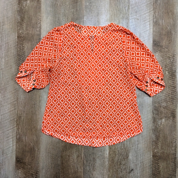 41 Hawthorn Orange and White Sheer Top Elbow Length - Picture 13 of 15